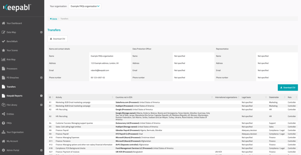 screenshot of Keepabl SaaS